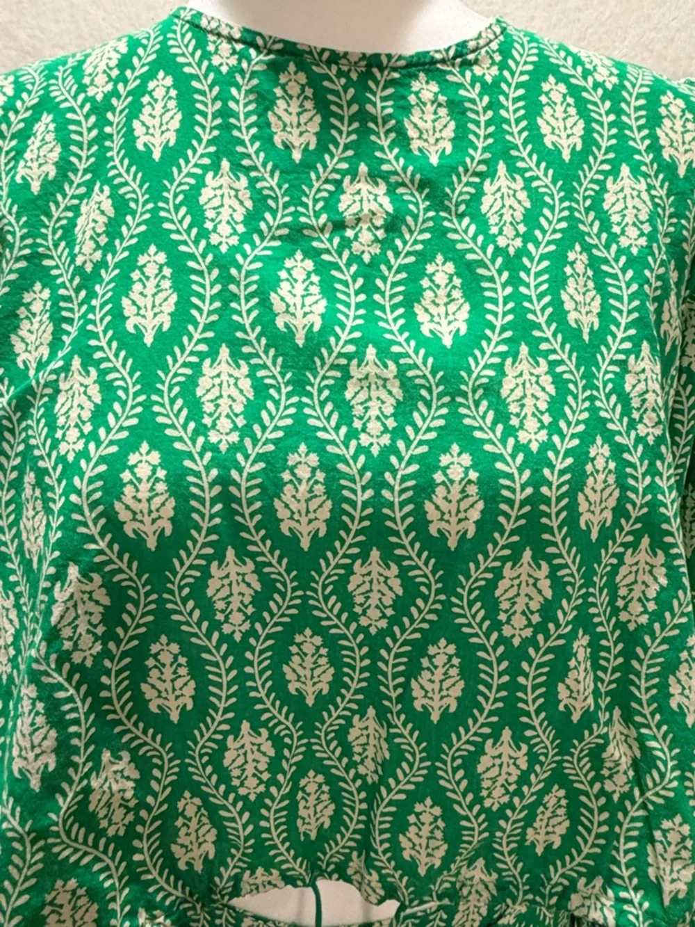 Zara matching set green print crop blouse wide leg pants S resort chic - Picture 10 of 11